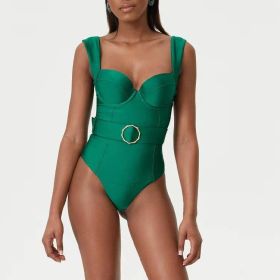 Women's Fashion Outfit Skirt One-piece Swimsuit (Option: Double Shoulder Swimsuit-L)