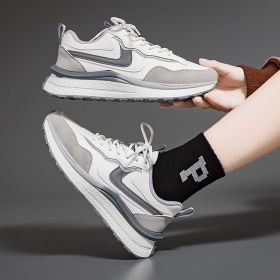 Couple Sneakers Autumn Leather Surface Casual All-matching (Option: White-44 Male)