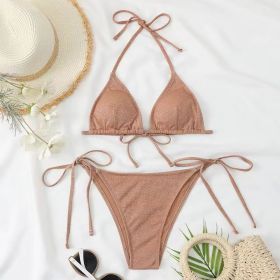 Fashion Bikini Split Bandage Swimsuit (Option: Khaki Gold-M)