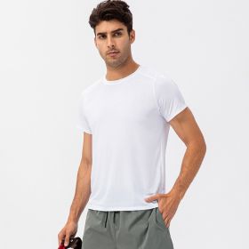 Men's Loose Running Quick Drying Clothes Round Neck T-shirt Sweat-absorbent Breathable Fitness Sports Casual Short Sleeve Clothes (Option: White-XXL)