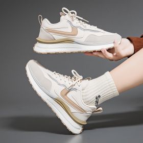 Couple Sneakers Autumn Leather Surface Casual All-matching (Option: Beige-44 Male)