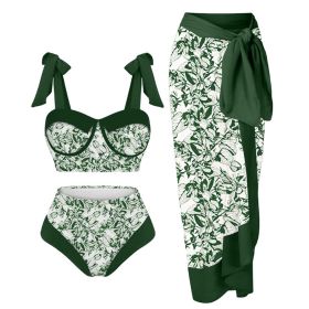 Women's Printing Split Swimsuit Suit (Option: Green Flower-XL)