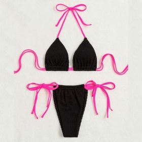 Halter Lace-up Split Swimsuit For Women (Option: Black-XL)