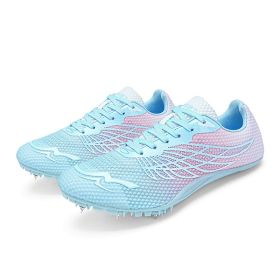 Male And Female Students Professional Competition Sports Track And Field Spiked Shoes (Option: White Light Blue-40)