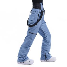Men's And Women's South Korea Windproof Waterproof And Hard-wearing Breathable Fashion Ski Pants (Option: Smoke blue-XL)